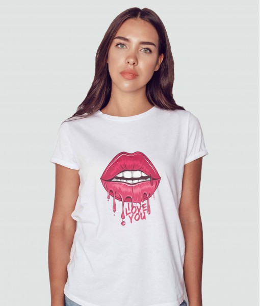 Дамска тениска с щампа Арт Lips I love you